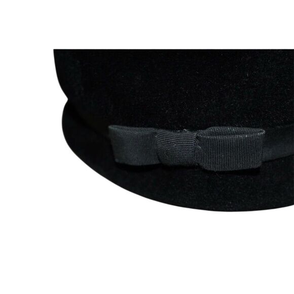 Women's Vintage Black Velvet Hat with Bow Accent - Picture 3 of 4